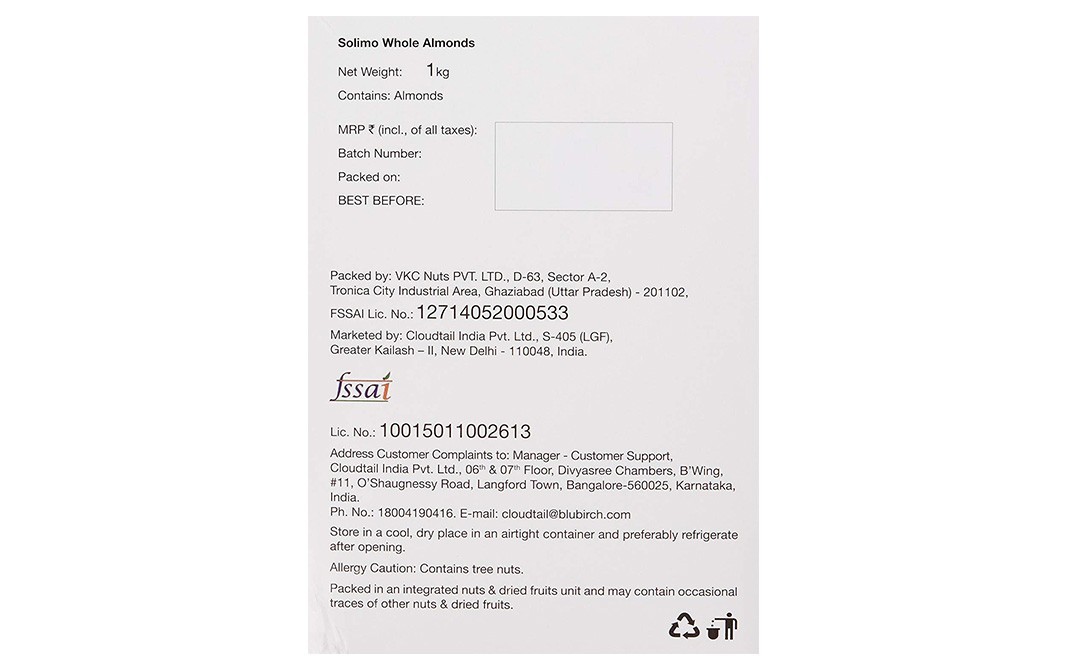 Solimo Whole Almonds    Box  1 kilogram